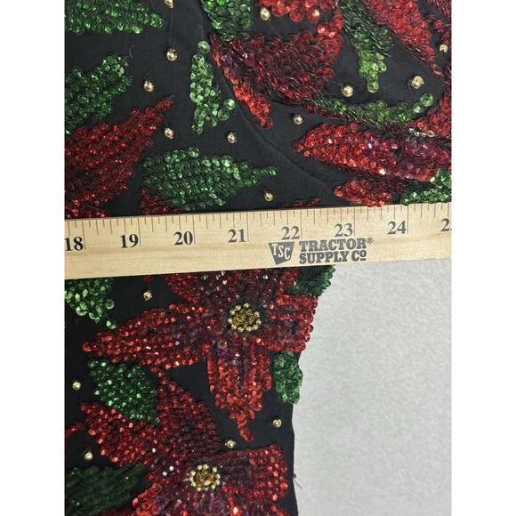 Laurence Kazar Silk Poinsettia Beaded Sequin Black Red Top Vtg 80s Size 1X EUC - Picture 8 of 8